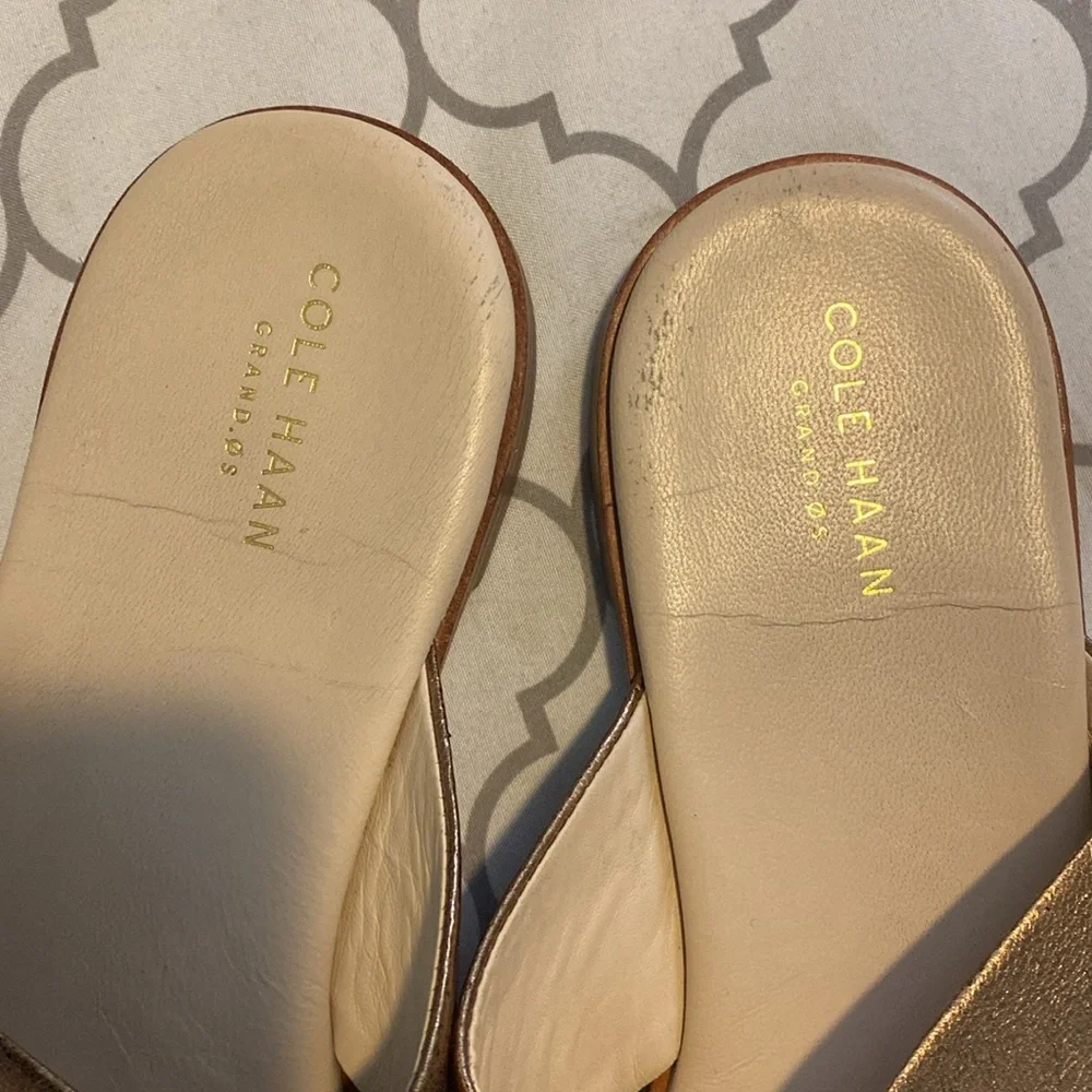 Cole Haan Gold Anica Leather Slide Sandal - Picture 3 of 7